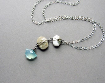 Ocean Jasper, Fossil Coral, and Chalcedony Y Pendant Necklace, Sterling Silver