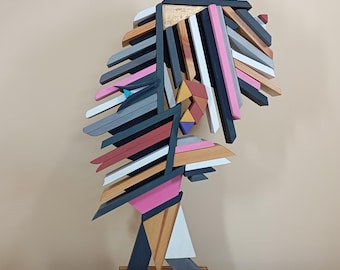 Modern Abstract Woman Sculpture: Minimalist Surreal Wood Figure Decor, Statue for Living Room & Shelf
