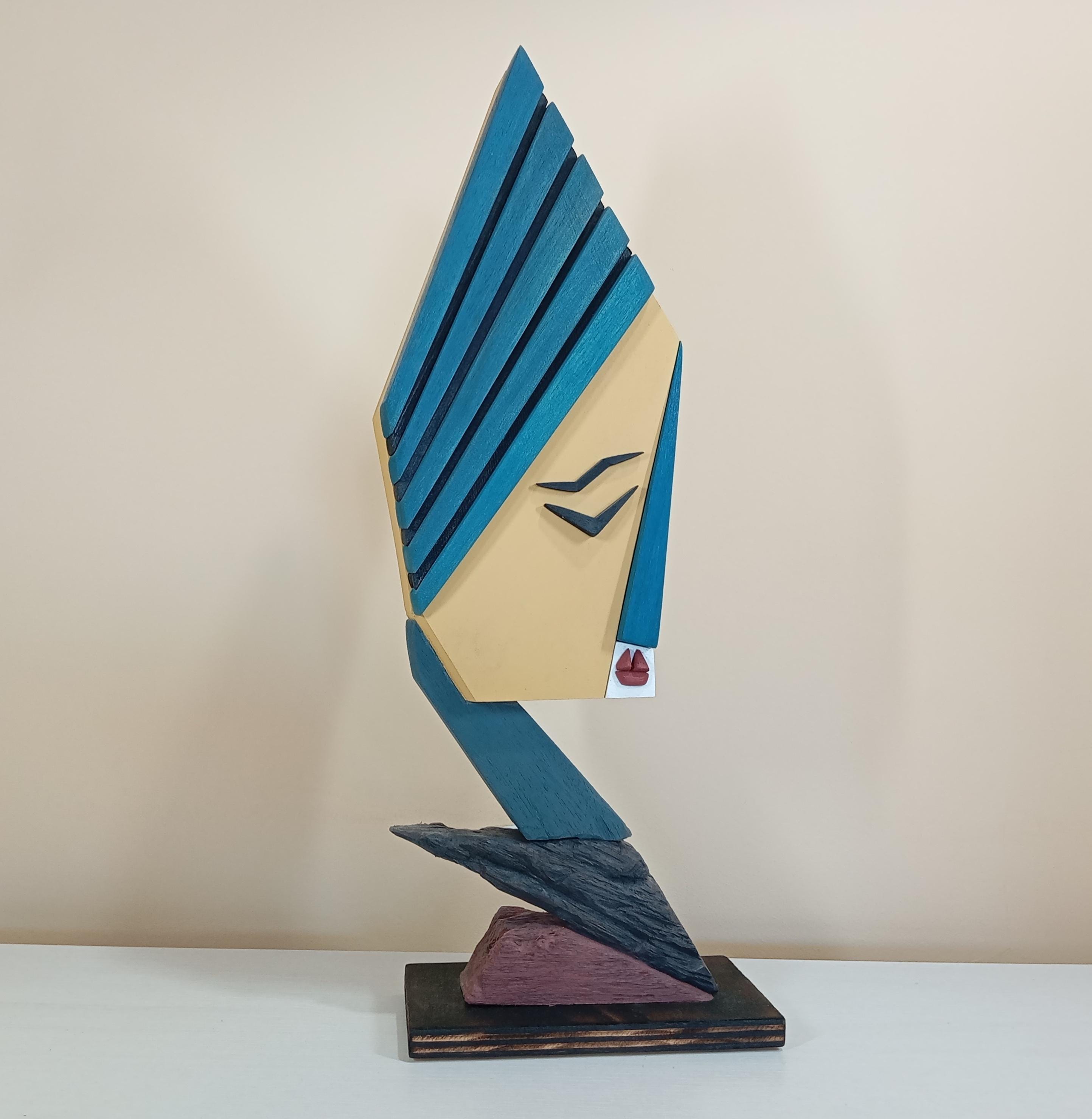 彫刻・オブジェ AUMBAK CrystalCube S Long size Lady's Cubist Wood Woman Sculpture, Abstract Handmade Statue