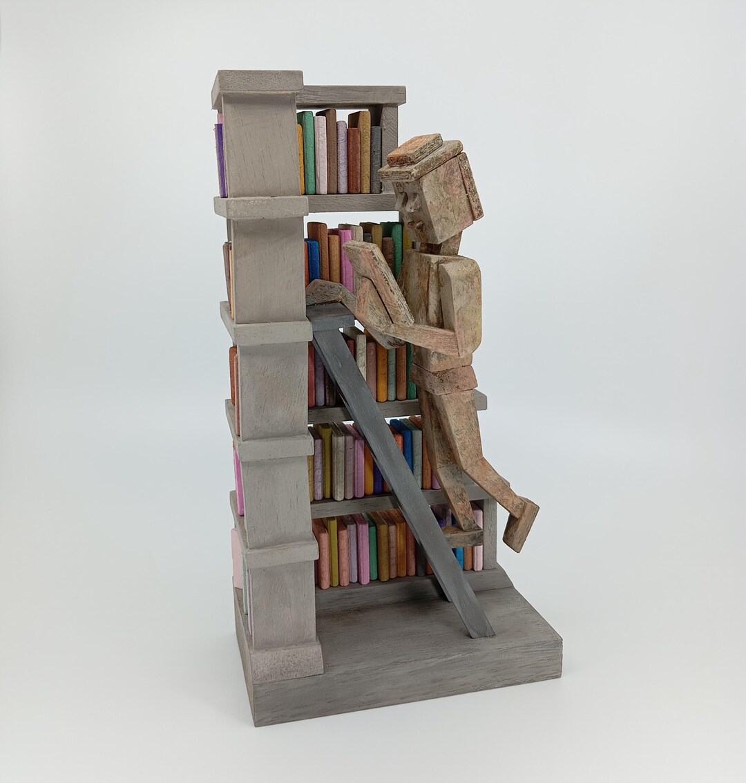 Minimalist Sculptures Bookcase Décor, Wooden Figure Reading, Statue ...