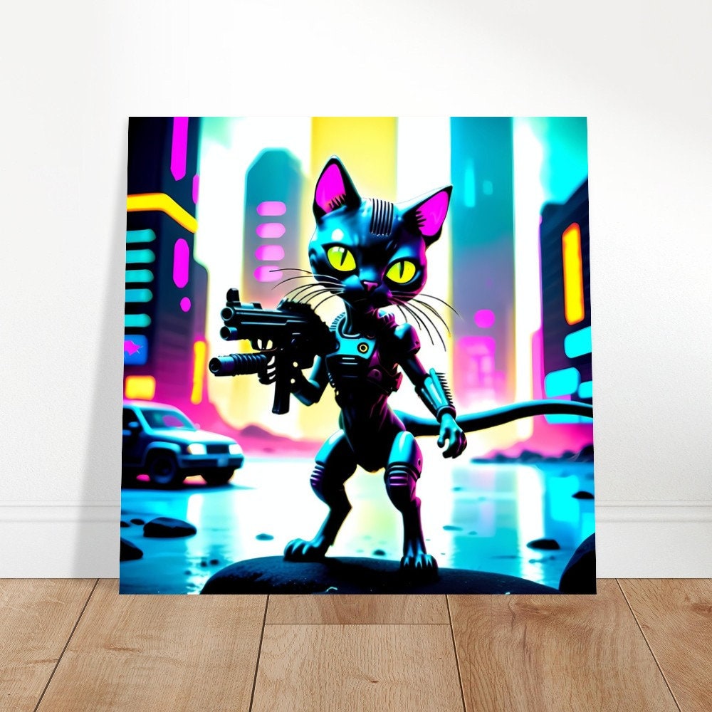 Cyberpunk Kitty Wall Art // Dystopian Cat Art // Cute Cat Poster ...