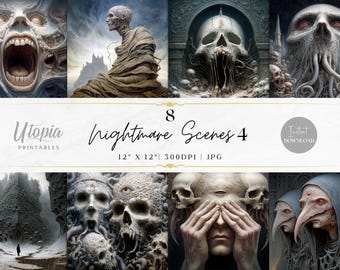 Mardrömsscener 4 Scrapbook Set | Kosmisk Skräck Surrealistisk Kuslig Konstig Mörk Fantasy Gotisk Alien | Digitalt Papperspaket | Utskrivbara Bakgrunder