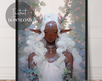 Fantasy Faun Woman | Anime Style Fantasy Art | Instant Download | Whimsical | Beautiful | Female Art | Printable | Downloadable | Digital