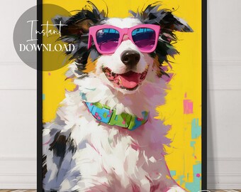 Australian Shepherd Wearing Shades | Aussie Portrait | Instant Download | Dog Art | Cute | Animals | Printable | Downloadable | Digital