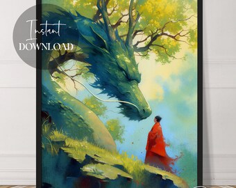 Woodland Eastern Dragon | Japanese Dragon | Fantasy Art | Whimsical | Instant Download | Printable | Downloadable | Digital