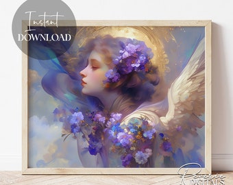 Surreal Purple Angel | Instant Download |  Beautiful | Female Art | Printable | Downloadable | Digital | Christian Art | Religious Art