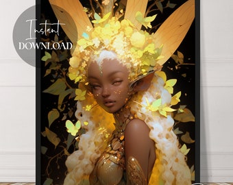 Golden Fairy | Fantasy Art | Instant Download | Whimsical | Beautiful | Female Art | Printable | Downloadable | Digital