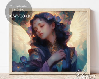 Serene Angel | Instant Download |  Beautiful | Female Art | Printable | Downloadable | Digital | Christian Art | Religious Art | Fantasy