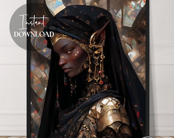 Elf Lady Black Fantasy Art | Instant Download | African American | Ethnic | Afrocentric | Printable | Downloadable | Digital