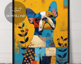 Patchwork French Bulldog Frenchie Abstract Art | Instant Download | Dog Art | Cute | Animals | Printable | Downloadable | Digital