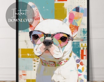 French Bulldog Wearing Shades Frenchie Art | Instant Download | Dog Art | Cute | Animals | Printable | Downloadable | Digital