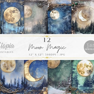 Moon Magic Collage Junk Journal Scrapbook Paper | Fantasy | Digital Paper Pack | Printable Backgrounds | Instant Download