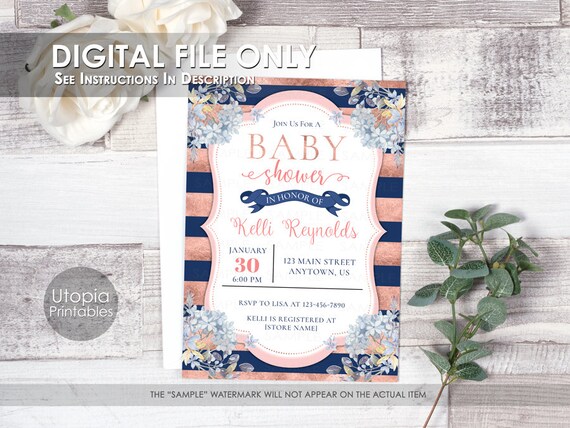 navy blue and gold baby shower invitations