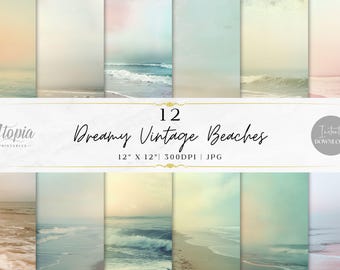 Verträumte Vintage Strände Scrapbook Papier | Wasser Meer Strand Meer Wellen Nautik | Digitales Papier | Hintergrund zum Ausdrucken | Sofort Download