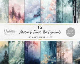Abstrakta skogsbakgrunder träd skogsmark natur scrapbookingpapper | Digitalt papperspaket | Utskrivbara bakgrunder | Direktnedladdning | Hantverk