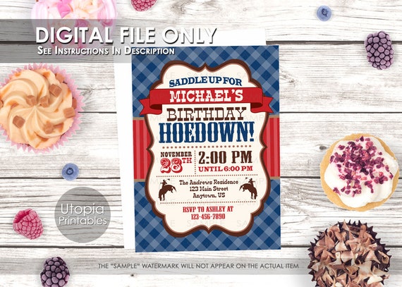 Birthday Hoedown Invitation Cowboy Theme Party Rustic Style Rodeo