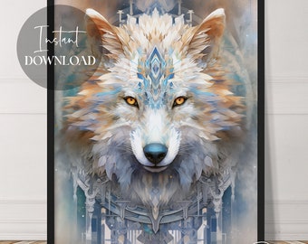 Wolf Head Visionary Abstract Art | Wildlife Artwork | Instant Download | Boho | Mystical | Surreal | Printable | Downloadable | Digital