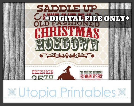 Christmas Hoedown Invitation Country Western Cowboy Theme Xmas Winter Old West Party Digital Printable Customized Rustic 5x7 Horse Il_570xn