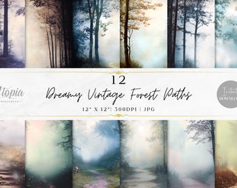 Drömlika vintage skogsstigar scrapbookingpapper | Skogsmark natur distressed | Digitalt papperspaket | Utskrivbara bakgrunder | Direkt nedladdning