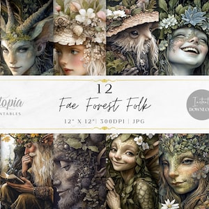 Fae Forest Folk Scrapbook Paper | Elves Elf Faun Fairy Fairies Fantasy Art | Digital Paper Pack | Printable Backgrounds | Instant Download