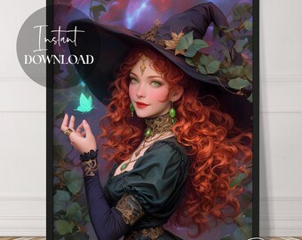 Magical Witch Fantasy Art | Wicca | Wiccan | Instant Download | Whimsical | Beautiful | Female Art | Printable | Downloadable | Digital