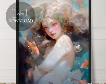 Naiad Water Nymph | Fantasy Art | Instant Download | Whimsical | Beautiful | Female Art | Printable | Downloadable | Digital