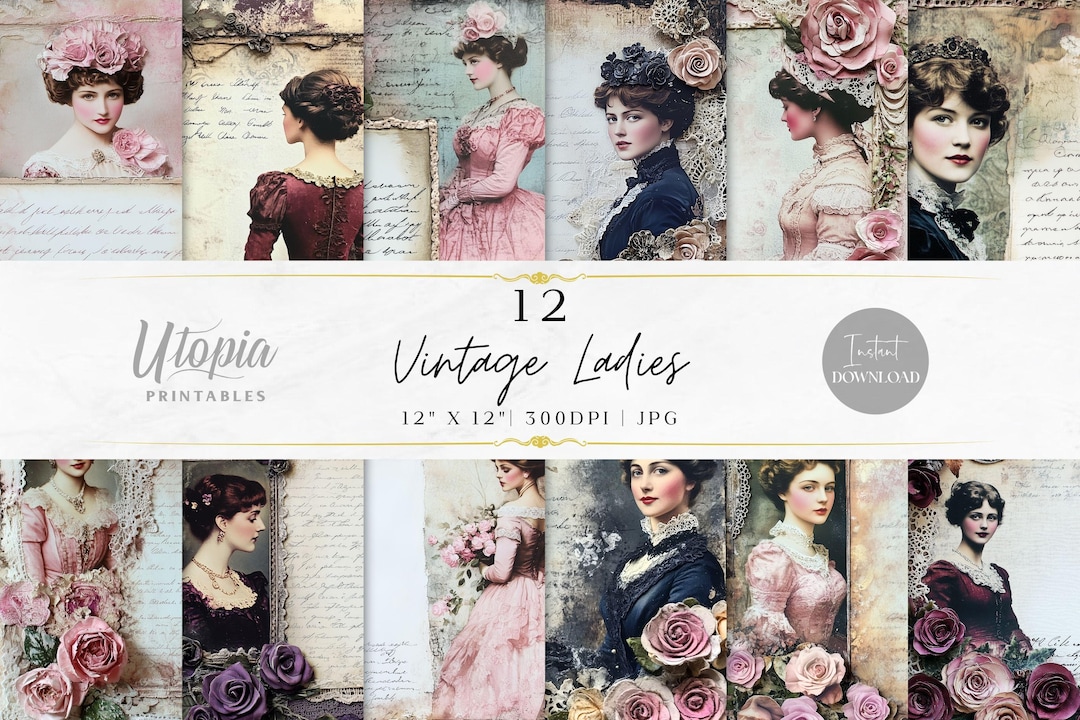 Vintage Ladies Junk Journal Collage Victorian Women Scrapbook Paper ...