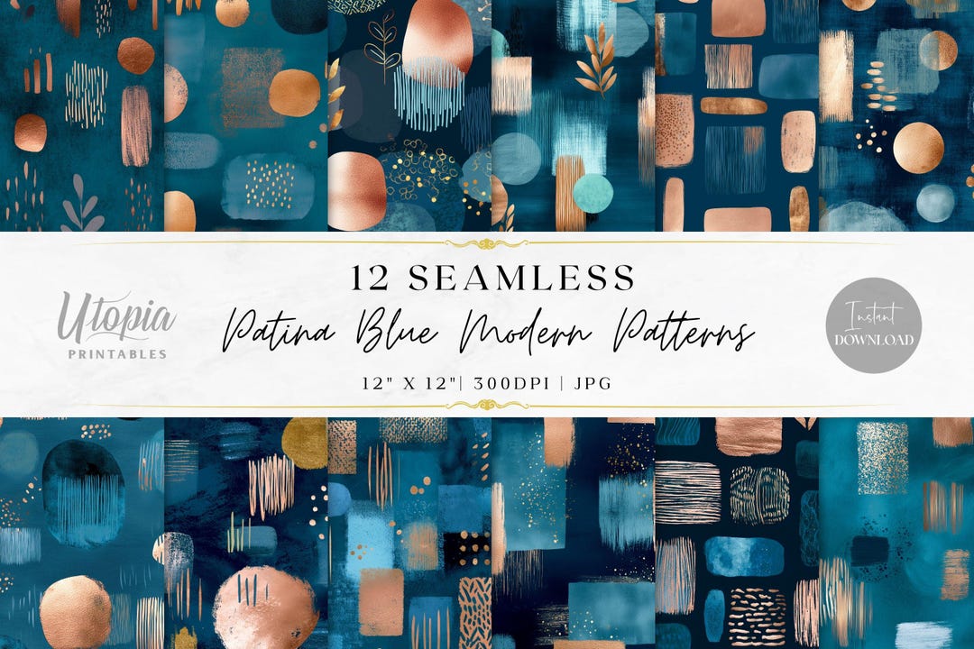Seamless Patina Blue Copper Patterns | Abstract Modern Geometric Boho ...