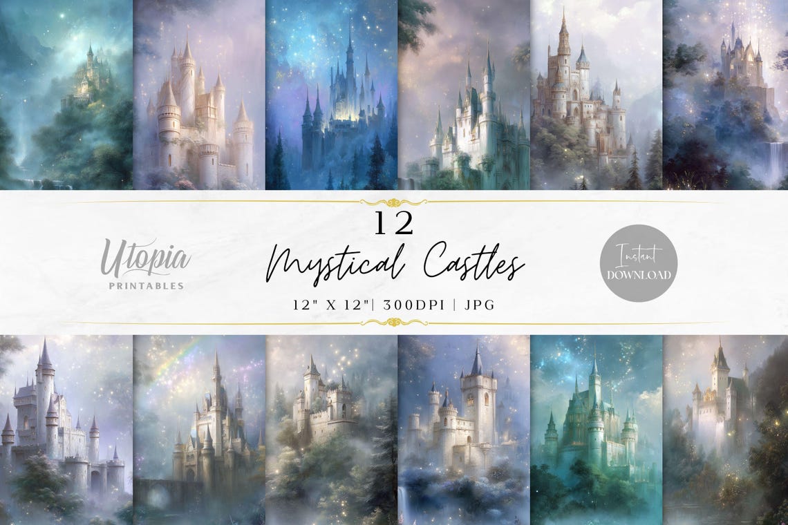 Mystical Castles Scrapbook Paper | Fantasy Art Landscapes Whimsical ...