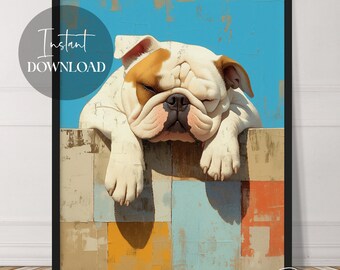 Sleepy Bulldog | Sleeping English Bulldog Artwork | Instant Download | Dog Art | Cute | Animals | Printable | Downloadable | Digital