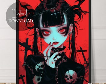 Goth Girl Anime Style Art | Anime Girl | Instant Download | Gothic | Dark | Beautiful | Female Art | Printable | Downloadable | Digital