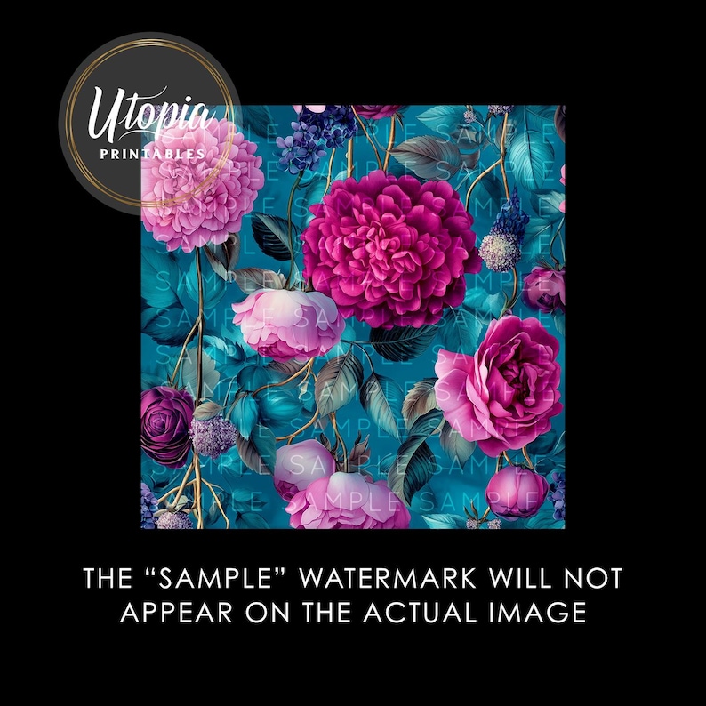 Paper Sak Background ONE Teal Pink Flowers Scrapbook Paper Single Sheet | Floral Fuchsia ...