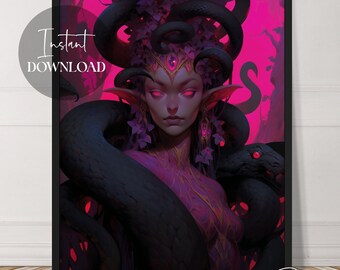 Magenta Medusa Gorgon Woman | Gothic Dark Fantasy Art | Instant Download | Beautiful | Female Art | Printable | Downloadable | Digital