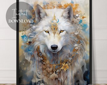 Wolf Head Visionary Abstract Art | Wildlife Artwork | Instant Download | Boho | Mystical | Surreal | Printable | Downloadable | Digital