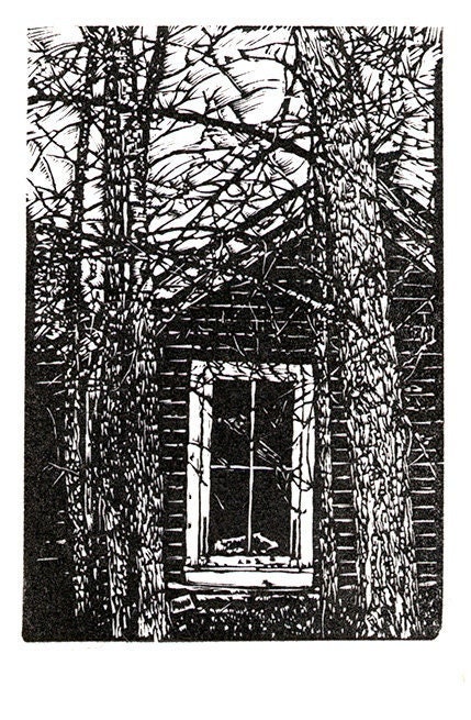 COTTONWOOD - Wood Engraving block Print hand pulled on washi paper