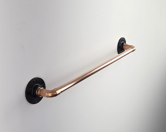 Handmade Copper Towel Bar: Industrial Farmhouse Bathroom and Kitchen Towel Holder Rack