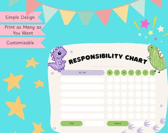 Tabla de tareas digitales editables/Tabla de tareas de dinosaurios/Tabla de responsabilidades para niños/Gratis en Canva/Tabla de tareas imprimible/Tabla de tareas linda/Instantánea