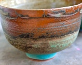 Handthrown bowl in red stoneware with cobalt glaze [brush] - LARGE