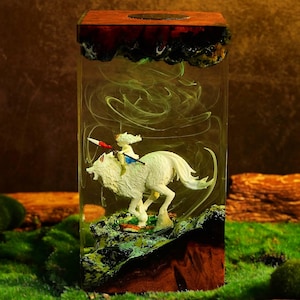 Mononoke princess riding a wolf Diorama Resin Lamp, Moro Wolf inspired lamp, Anime Resin Lamp Decor Home, Gift For Otaku, Christmas Gift