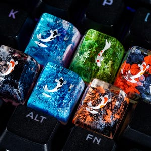 LIMITED SALE ONLYTODAY Coral Koi Fish Artisan Keycap, Mx Cherry Switch Mechanical Keyboards, Japanese Koi Keycap, Perfect Gift for Him/Her