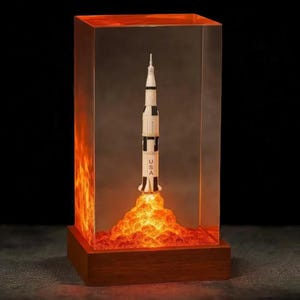 Apollo 11 Saturn V Rocket Lamp, SpaceX Starship Rocket, Galaxy Spaceship Resin Lamp, Handmade Sci-Fi Diorama Light, Christmas Gift