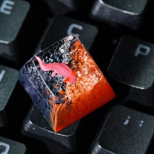 SALE 50% Aesthetic Axolotl Artisan keycap, Custom keycap, Artisan keycap, Cherry Mx keycaps, Handmade Artisan Keycap,Axolotl gift, Bday gift