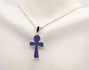Ankh key of life sterling silver pendant necklace with gemstones ancient Egyptian Jewelry. Pendant only