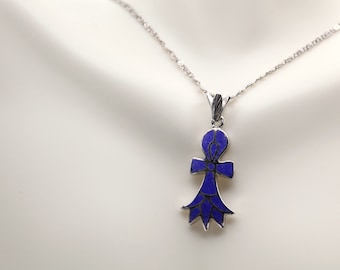 Ankh key of life sterling silver pendant necklace with gemstones ancient Egyptian Jewelry inlaid with Lapis Lazuli. Pendant only