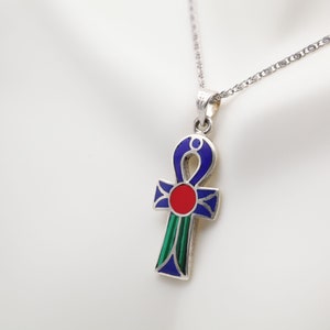 Ankh key of life sterling silver pendant necklace with gemstones ancient Egyptian Jewelry. Pendant only