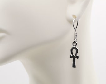 Pendientes de plata de ley con llave de la vida Ankh, joyería egipcia antigua.