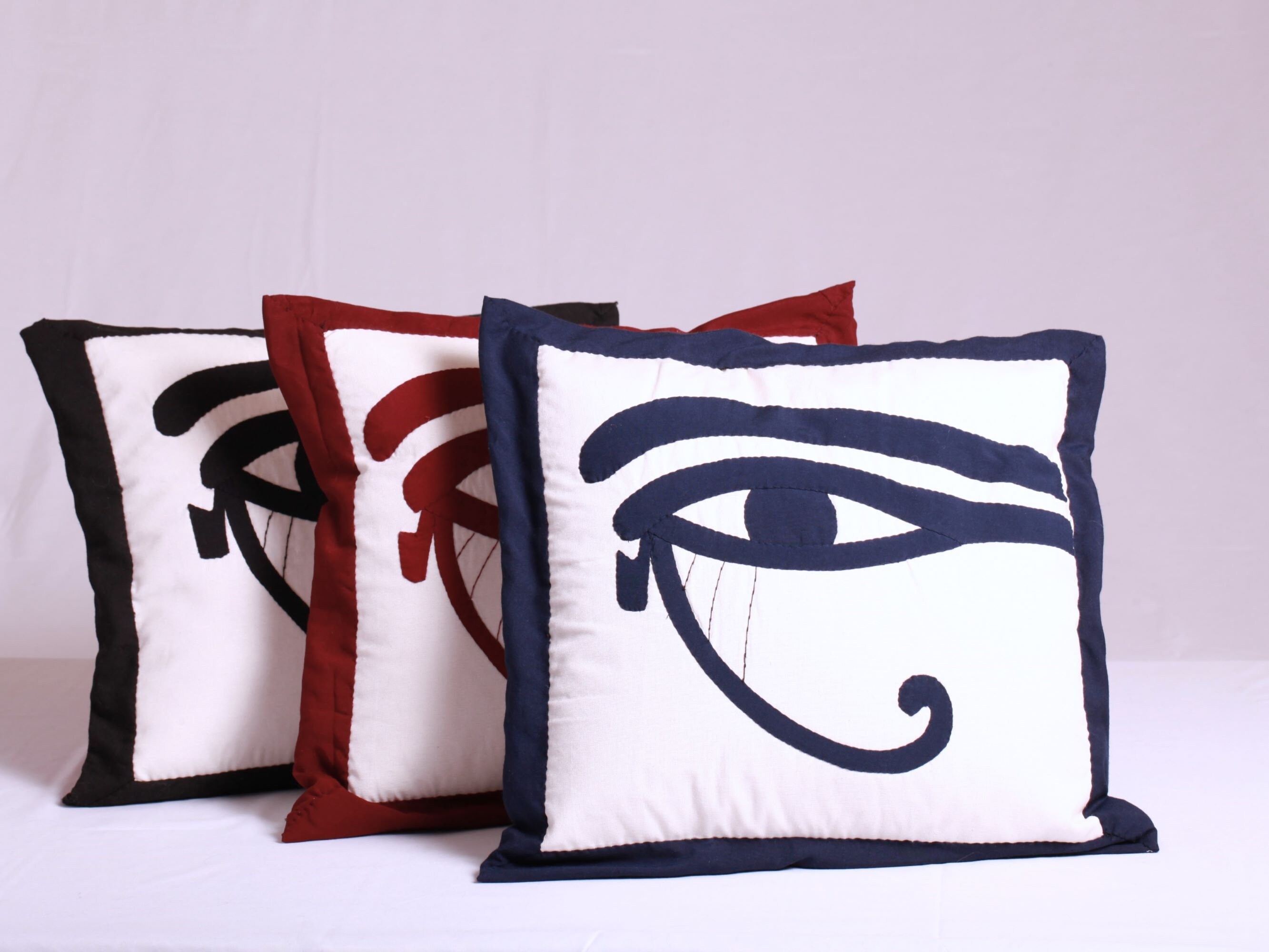 Hand stitched patchwork throw pillow cover. Eye of Horus cotton patchwork ,Hand-Stitched Egyptian Khayamiya Appliqué Pillowcase cover
