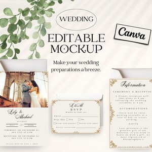 Wedding Invitation Information and RSVP card canva digital template printable editable customizable