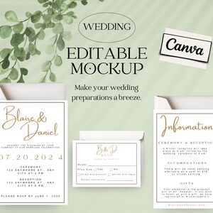 Wedding Invitation Information and RSVP card canva digital template printable editable customizable
