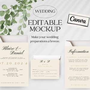 Wedding Invitation Information and RSVP card canva digital template printable editable customizable